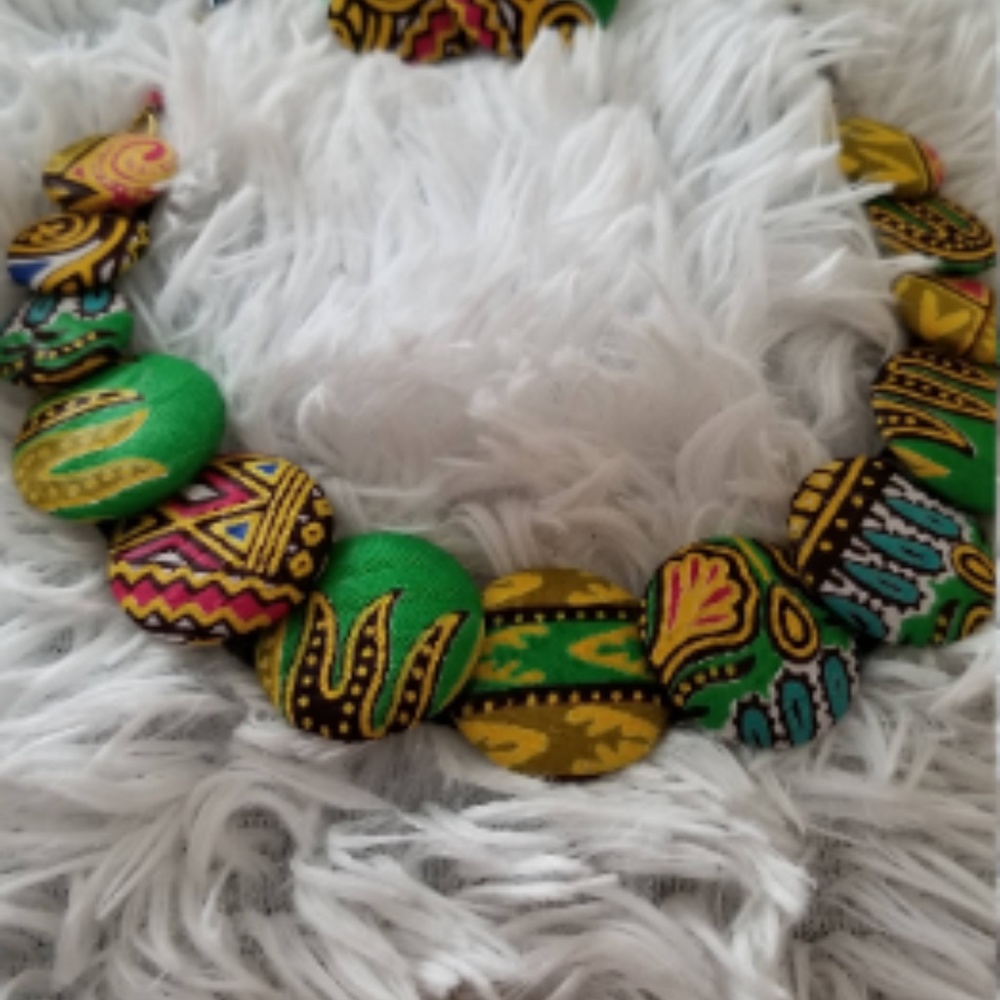 African Print Disc Necklace & Earrings